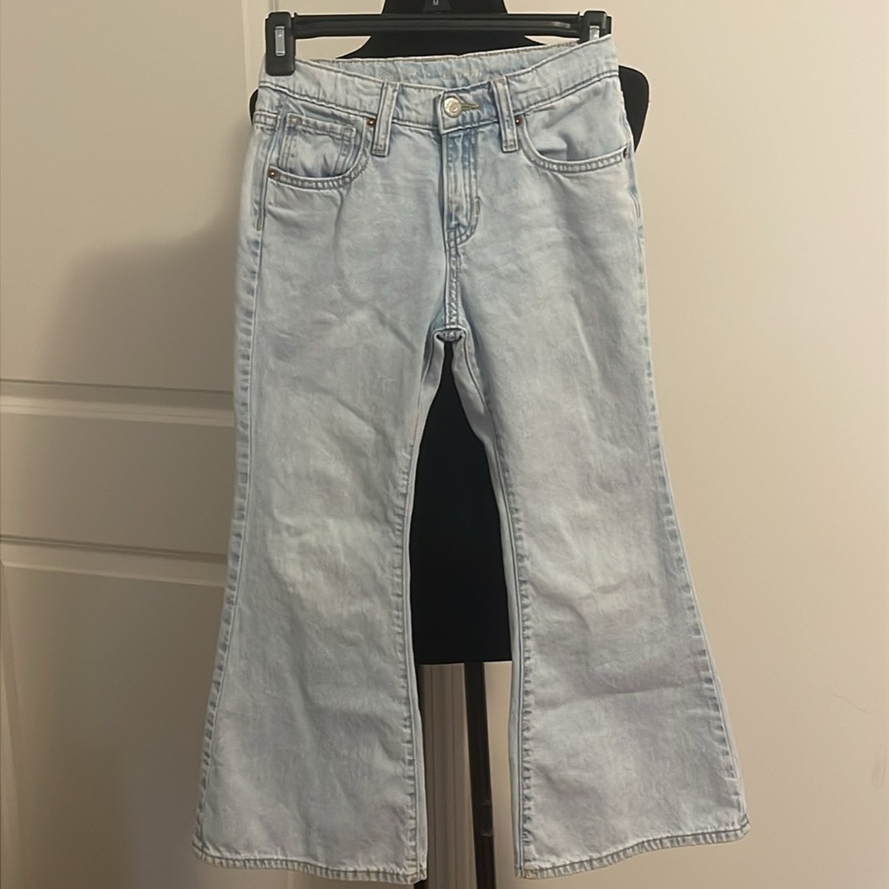 2 Pairs Girls Old Navy Adjustable Baggy Flare Baggy Wide Leg Button Jeans Size 8 - Picture 8 of 13